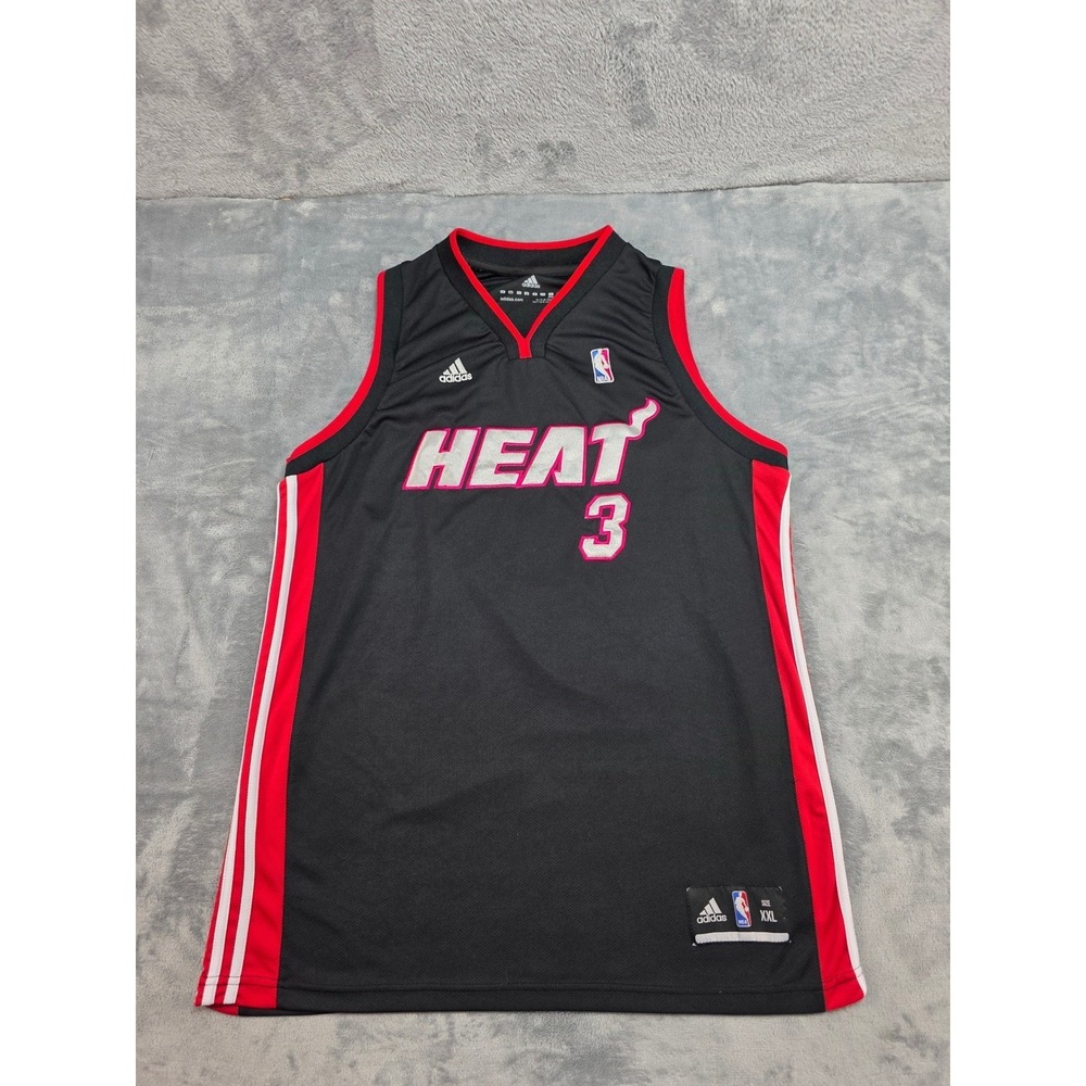 Adidas NBA Miami Heat Dwyane Wade 3 Jersey Mens XXL Black Red Swingman